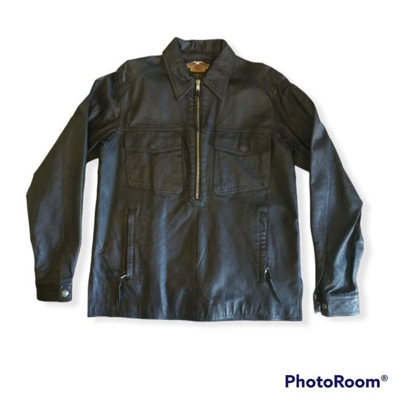 Men's Small S Harley-Davidson Leather 1/2 Zip Pullover - Picture 3 of 6